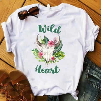 2021Women Tricou Corn de Vacă Bovine Craniu Floare de Vara Femei Grafice Imprimate Top cu Maneci Scurte Tricou Femei pentru Femei T-shirt