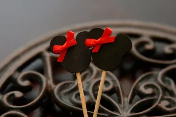 20buc Mouse-ul Cupcake Topper Panglică Roșie ~ Mâncare Alege Cravata Roșie tort joben, fete prima parte