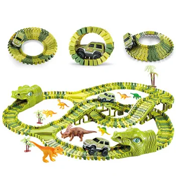 211Pcs Dinozaur de cale Ferată Mașină de Jucărie Diy Roller Coaster Pista de Curse Set Jucarii pentru Copii Baieti Învățământ Cot Flexibil Joc de Curse