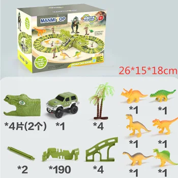 211Pcs Dinozaur de cale Ferată Mașină de Jucărie Diy Roller Coaster Pista de Curse Set Jucarii pentru Copii Baieti Învățământ Cot Flexibil Joc de Curse