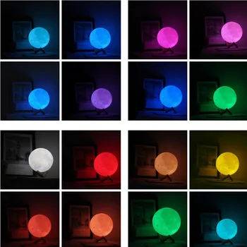 22CM Moon Light 3D de Imprimare Luna Lampă Cu Stand,16 culori Lunar Lumina de Noapte cu Funcție de Cronometru,USB Dormitor Dormi Lumini pentru Copii