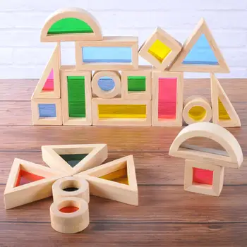 24buc Blocuri de Lemn pentru construcții Creative Acrilice Curcubeu Jucărie de Învățământ Turn Gramada de Copii Copii din Lemn Montaj Bloc