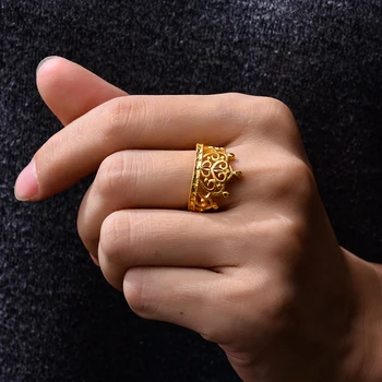 24K Luxury de Culoare de Aur Inele Pentru Femei Regele Regina Coroana inel de Epocă Doamnelor Mari Inele de Nuntă cadouri de Craciun Picătură Navă