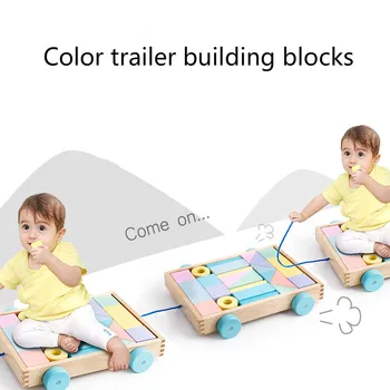 24pcs de Lemn Mare de Particule Macaron Culoare Trailer Blocuri Puzzle pentru Copii Montessori Copilarie Jucarii