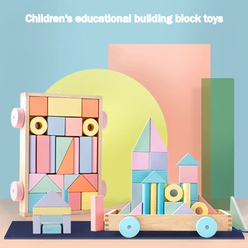 24pcs de Lemn Mare de Particule Macaron Culoare Trailer Blocuri Puzzle pentru Copii Montessori Copilarie Jucarii