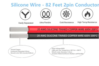 25m 2pin Cablu de Extensie Cablul de Sârmă 20awg Silicon cabluri Electrice Cabluri Flexibile Cârlig Fire de Sârmă de Cupru Cositorit