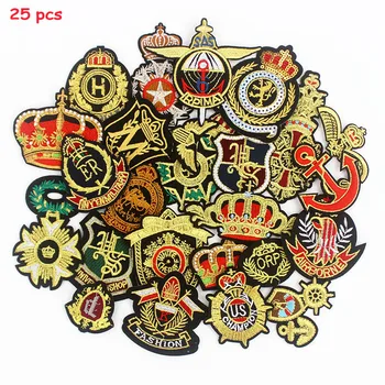 25pcs Fir de Aur Coroana Patch-uri de Pânză Armata Insigne de Fier pe Aplicatii pentru Jachete de Cusut Saci Autocolante DIY Mozaic