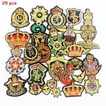 25pcs Fir de Aur Coroana Patch-uri de Pânză Armata Insigne de Fier pe Aplicatii pentru Jachete de Cusut Saci Autocolante DIY Mozaic