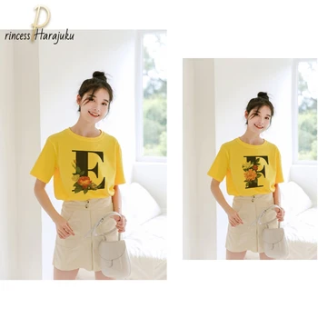 26 Alfabetul englez de Imprimare Tricou Harajuku Drăguț Casual Galben Topuri Tricou Femei 2020 Noua Moda de Vara tricou Haine de Vară