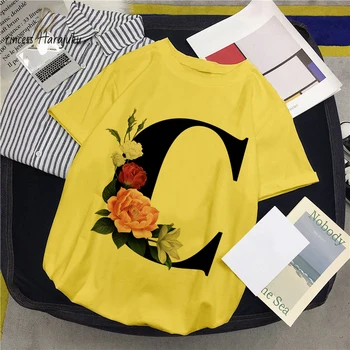 26 Alfabetul englez de Imprimare Tricou Harajuku Drăguț Casual Galben Topuri Tricou Femei 2020 Noua Moda de Vara tricou Haine de Vară