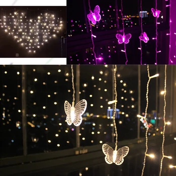 2M *1,5 M 220V LED-uri de Craciun Fluture Ghirlanda de Lumina Șir Zână Dragoste Formă de Perdea de Lumini Pentru Nunta de Vacanță de Anul Nou Decor