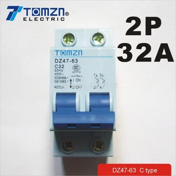 2P 32A 400V~ 50HZ/60HZ întrerupător de Circuit AC MCB siguranță întrerupător de Tip C