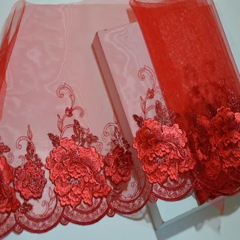 2Yds/lot 23cm Largă Roșu Transparent Plasă Fluorescent Roșu Broderii Florale de Înaltă Calitate Dantelă de Ornamente Pentru articole de Îmbrăcăminte de Nuntă