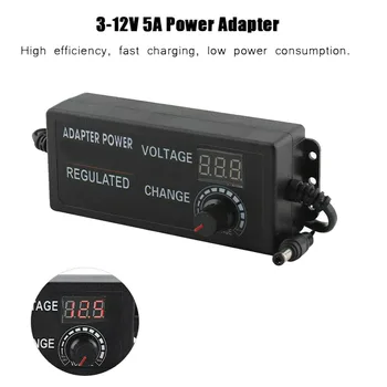 3-12V 5A Reglabil Adaptor de Alimentare AC-DC de Variabilă Tensiunea de Alimentare cu Cablu de SUA/UE Plug