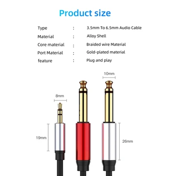 3.5 mm Dual 6.5 mm Adaptor Jack o Cablu 3.5 la 6.5 AUX Cablu 3.5 Jack Splitter pentru Chitara Mixer Amplificator de Bass