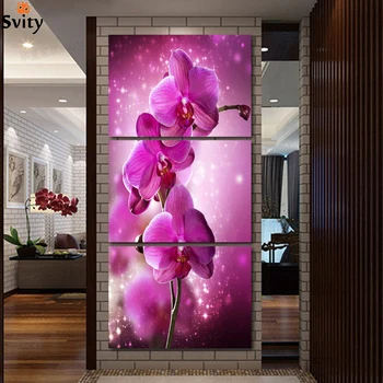 3 buc Transport Gratuit Fierbinte Vinde Moderne Pictura pe Perete Violet orhidee Acasă Decorare Flori de Artă Vopsea pe Panza Printuri