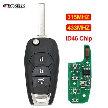3 Butonul Modificat Pliere Flip de la Distanță Inteligent Auto Key Fob 315MHZ sau 433MHZ ID46 PCF7941 Chip Pentru Chevrolet Cruze cu Lama Netaiata