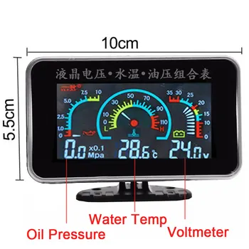3 in1 LCD Auto Digital Indicator Temperatura Apei Indicator Voltmetru, Presiune Ulei Temperatura Apei metru 1/8 NPT 10MM Presa de Ulei senzor temp