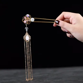 3 Modele Fermecătoare Floare De Cristal Stick De Păr Tradițională Chineză Manual De Metal Lung Ciucuri De Păr Bijuterii Accesorii