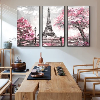 3 Panouri Paris Turnul de Arta de Perete, Tablouri Canvas Abstracte Peisaj Modular Imagini Love in Paris Panza Printuri Pentru Camera de zi