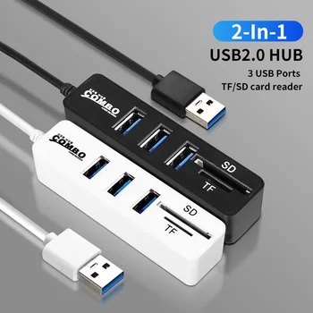 3-Port USB Hub 2 Solt Cititor de Carduri USB2.0 Micro SD TF Card de Calculator Adaptor Extinde Pentru Hard Disk-ul cu Fir Tastatură Splitter