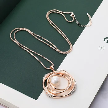 3 Rotativ Cerc cu Perla Pandantiv Colier Pentru Femei de Argint de Aur de Culoare Lanț Pulover Lung Colier Bijuterii de Lux 2020 Nou