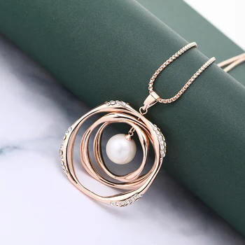 3 Rotativ Cerc cu Perla Pandantiv Colier Pentru Femei de Argint de Aur de Culoare Lanț Pulover Lung Colier Bijuterii de Lux 2020 Nou