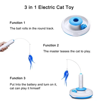 3 În 1 Animal De Casă Pisică Jucărie Electrice Automate Rotative Cat Teaser Pene Bagheta Jucărie Amuzant Antrenament Minge De Jucării Pentru Pisici Interactive Pisoi