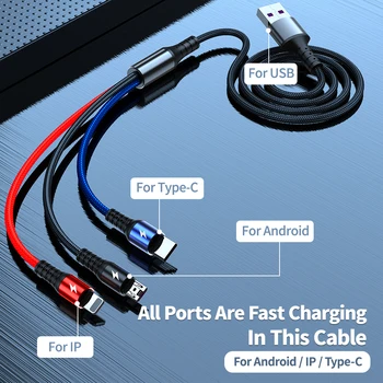 3-în-1 Cablu USB pentru Huawei pentru iPhone 11 Pro Max 3in1 2in1 Super-Rapid de Încărcare Cablu 8 Pini Micro USB de Tip C Cablu pentru Xiaomi