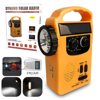 3 în 1 Încărcător de Urgență Lanterna Manivela Generator de Vânt Solar Dinamo Alimentat FM/AM Radio Incarcator Lanterna LED-uri