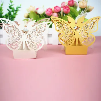 30 100pc formă de Fluture Cutii de Bomboane ambalaj cutie de cadou cu Laser Tăiat Hârtie ciocolata cookie Cutie pentru Nunta favoruri de partid Ziua de nastere