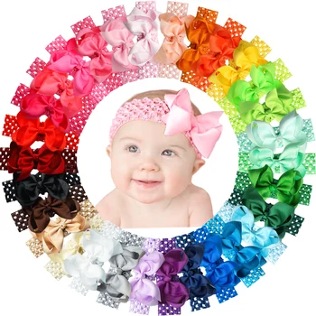30 de Culori 4.5 Inch Arcuri de Par Moale Respirabil Croșetat Benzi pentru Sugari Nou-născuți și Copii mici