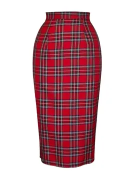 30 - femei vintage anii 50, talie mare tartan wiggle fusta creion roșu pinup creion faldas plus dimensiune fuste saia jupe femme