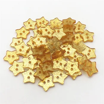 300pcs 14mm Culoare de Aur Rășină Stele Sclipici Butoane Sparkle 2 Găuri de Cusut Meserii Crăciun Ornamente Buton Cardmaking