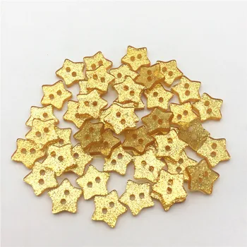 300pcs 14mm Culoare de Aur Rășină Stele Sclipici Butoane Sparkle 2 Găuri de Cusut Meserii Crăciun Ornamente Buton Cardmaking