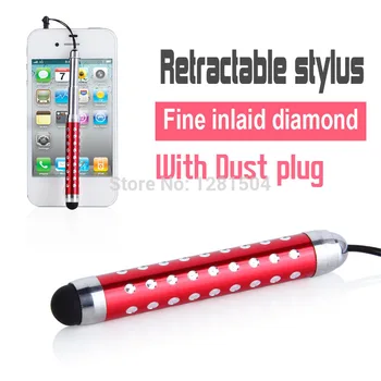 300pcs/lot Universal Cristal Retractabil Capacitiv Extensibil Stylus Touch Pen pentru iPhone iPad iPod Samsung Smart Telefon Android