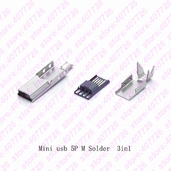 300Sets Mini USB Conector de sex Masculin (3 IN 1 )de sex Masculin Mini Jack USB 2.0 5PIN Priza Cu Fier Acoperire Pentru Tipurile de DIY de Lipit