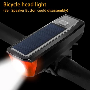 350LM MTB Bicicleta cu LED-uri Ciclism Corn Clopot de Biciclete Faruri Impermeabil Energie Solară Cap Lampa USB Reîncărcabilă
