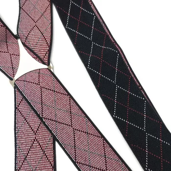 35mm Larg Alb-Negru Carouri Roșii Bretele Barbati Femei Elastic Reglabil 4 Clipuri X Înapoi Adult Suspensor Pentru Petrecere de Nunta
