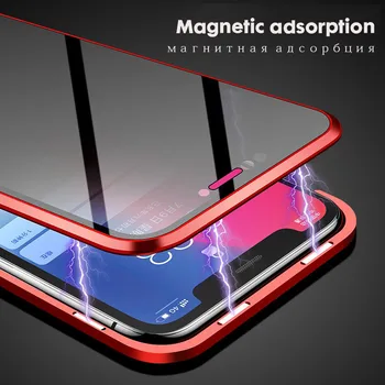 360 de Confidențialitate Magnetic de Adsorbție Caz Pentru iPhone XS MAX XR X 7 8 6 6s Plus Fata Spate de Sticla Plin Caz de Protecție Acoperă