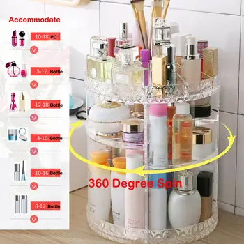 360 De Grade Display Acrilic Transparent Rotativ Machiaj Organizator Cutie De Depozitare Caz Cosmetice Bijuterii Titular