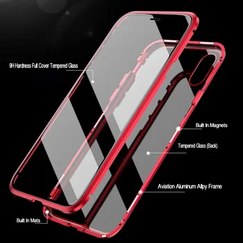 360 Magnetic de Adsorbție Caz de Metal Pentru iPhone 12 11 Pro XS Max XR de Sticlă față-Verso Caz Pentru iPhone 7 8 6s Plus SE Magnet Acoperi