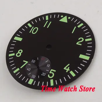 38.9 mm negru sterial dial fit ETA 6498 parte winding Ceas cu cadran Luminos verde marchează D108