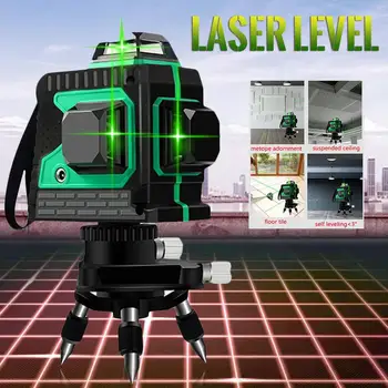 3D 12 Linii Laser Verde Niveluri de Auto-Nivelare 360 Cruce Orizontală Și Verticală foarte Puternic Green Laser Beam Linie