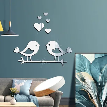 3D Autocolante de Perete pentru Dormitor Decor Acasă Decorare Nunta Acril Oglindă Autocolant Păsări Impermeabil autoadezive Decal Murală