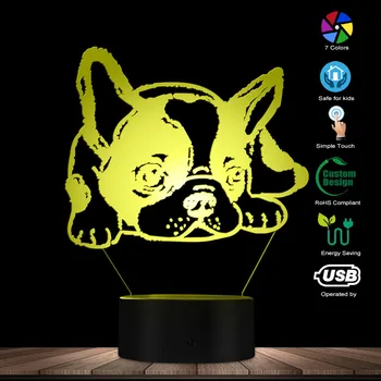3D Burtica Bulldog francez CONDUS Iluzie Lumina de Noapte Personalizat Numele de animale de Companie Cățeluș Câine Noutate Lampa de Masa Decorativa Copil Camera Lumina de Noapte