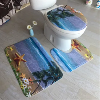 3D Flanel de Imprimare Toaletă 3pcs/set Covor de Toaletă Covorase de Baie Antiderapant Pad Super Moale toaletă accesorii decor acasă