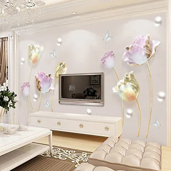 3D Floare de Lalea Fluture Autocolante de Perete Amovibil Vinil Living TV de Fundal Hol, Dormitor Perete Poster Art Decor Acasă DIY