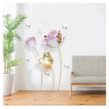 3D Floare de Lalea Fluture Autocolante de Perete Amovibil Vinil Living TV de Fundal Hol, Dormitor Perete Poster Art Decor Acasă DIY