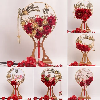 3D Flori Artificiale față-Verso Decorative Fanii Stil Chinezesc Rotund Ventilator de Mână Costum de Nunta Fotografie de Accesorii LF821